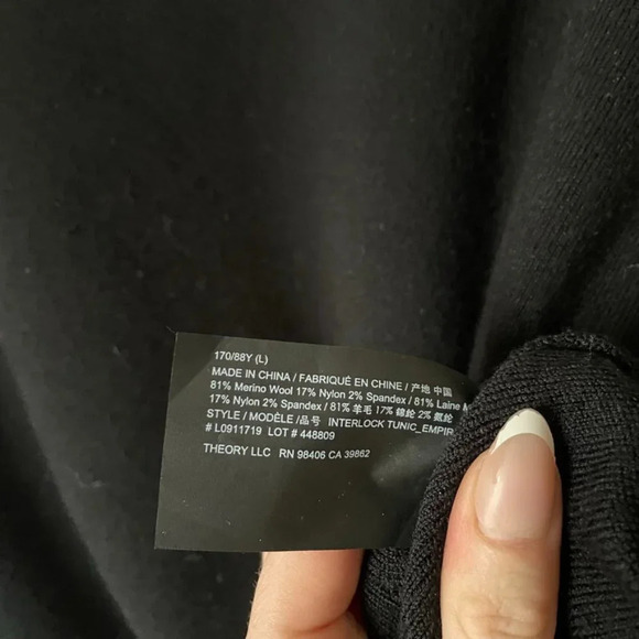 Theory Knit Tunic Empire Fine  Merino Wool Tunic Sweater Black Size Large - Picture 9 of 10